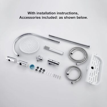 Gorch Rain Shower System with Shelf, Shower Set without Shower Faucet (20x20cm) (UYT-D20CP-Shelf, Chrome)