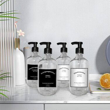 Набір дозаторів для мила, 4 шт., 500 мл, з етикетками, набір флаконів для душу, шампуню (300 мл, прозорі)