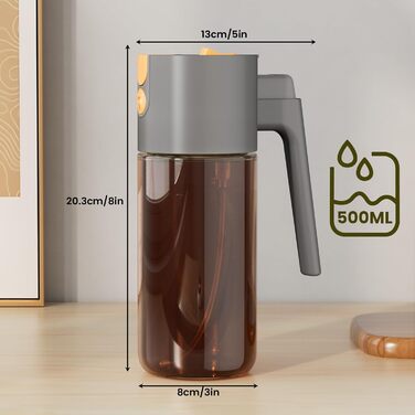 Спрей для олії 17oz (500мл) 2-в-1: Дозатор та розпилювач для олії в скляній пляшці з захистом від світла (коричневий) для аерофритюрниці