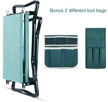 Ohuhu Kneeling Pad for Gardening, Knee Cushion, Folding Garden Stool up to 150 kg, 2-in-1 EVA Foam Cushion Garden Stool with 2 Tool Pockets, Knee Support for Gardening, Garden Bench 60x50x27 cm Green