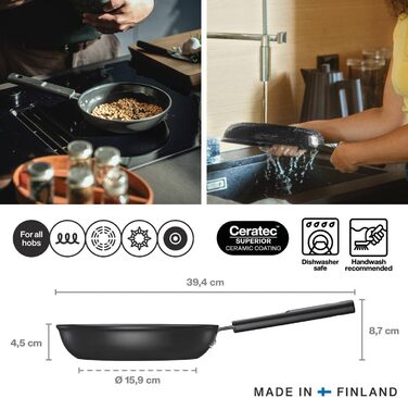 Сковорідки Fiskars Hard Face 24 і 28 см, антипригарне покриття, для всіх плит, алюміній/пластик, 2 шт, чорний