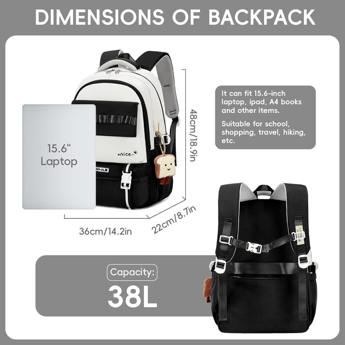 Шкільний рюкзак для дівчинки-підлітка, великий рюкзак для школи 5-12 класів, стильний рюкзак-daypack з нейлону для гімназії, реального училища та університету, зелений (чорний)