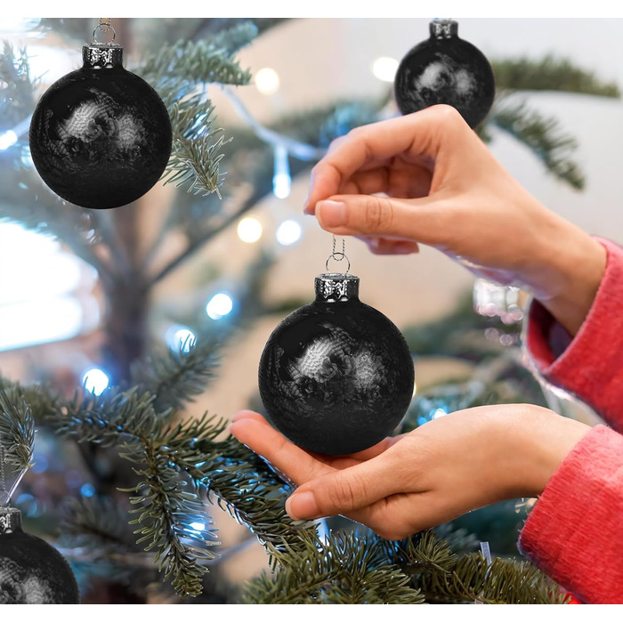 Скляні кулі Hengsong на Різдво: 24 шт. чорні та золоті, 6 см. Декорації для ялинки, різдвяний декор