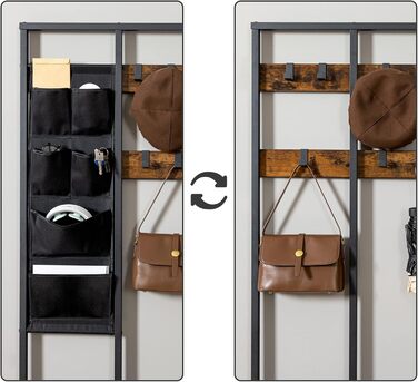 HOOBRO Coat Rack, Wardrobe, Clothes Rack with 6 Pockets and 9 Hooks, Shoe Shelf with Seating, Bench, Ample Storage Space, for Entryway, Living Room, Vintage Brown-Black EBF24MT01