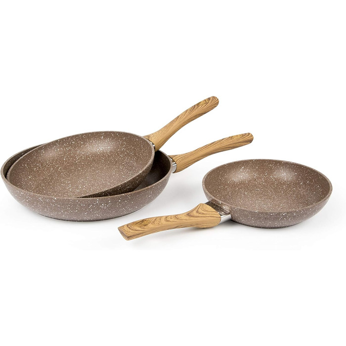 Набір сковорідок Excelsa Wood & Stone Set 3 шт. з антипригарним покриттям, алюміній, ковані