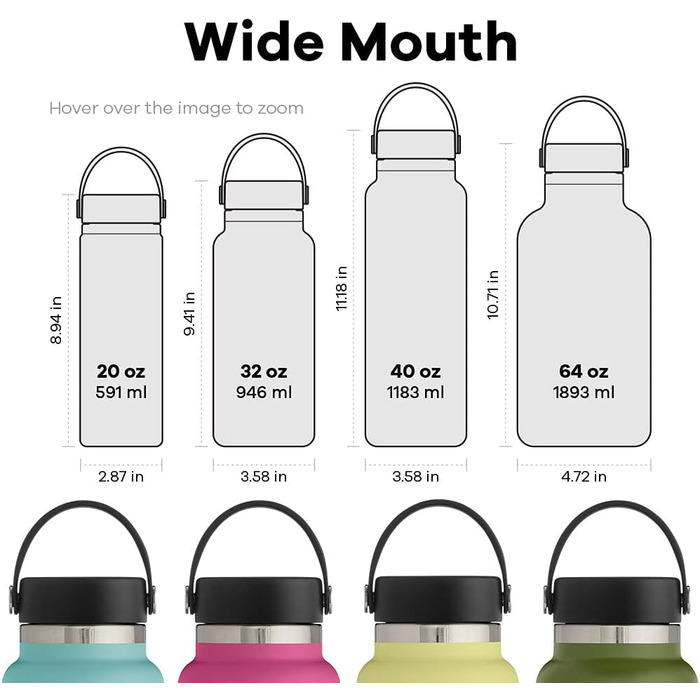 HYDRO FLASK - 1180ml (40oz) Water Bottle - Insulated Stainless Steel Water Bottle - Sports Bottle with Leak-Proof Flex Cap Lid & Strap - Dishwasher Safe Thermos - Wide Mouth Opening - (Fog, 1183 ml)