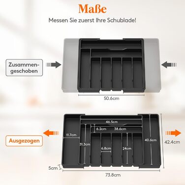 Органайзер для столових приборів Lifewit в шухляду, регульований, чорний (33-57 см x 38 см x 5 см)