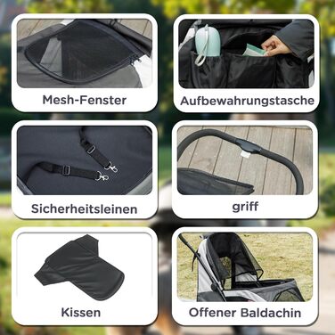 PawHut Buggy для собак та котів, розкладний, до 30 кг, сірий