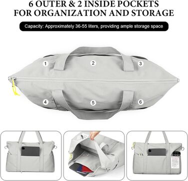 Спортивна сумка Flintronic для жінок, дорожня сумка-мішок, сумка на вихідні, дорожня сумка з чохлом для тележки, водонепроникна спортивна сумка, дорожня сумка, ручна поклажа для спорту, подорожей, літака (сіра)