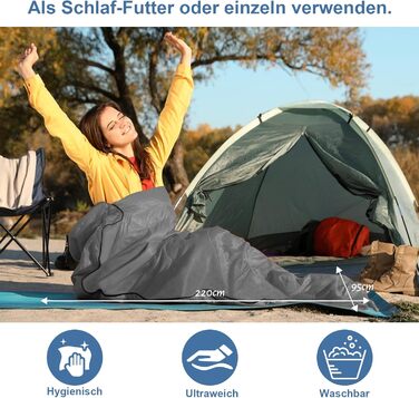 Спальний мішок туристичний 2в1 з мікрофібри, 220x95 см, для походів, хостелів та гірських притулків, зелений (сірий)
