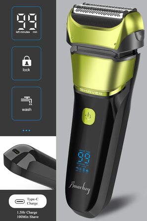 Електричний чоловічий бритва та тример з 3 гнучкими лезами, акумуляторний, бездротовий, з чохлом для подорожей, для мокрого та сухого гоління, час роботи 100 хв, подарунок для чоловіка, колір: смарагдово-зелений