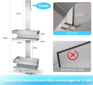 Uuliyer Shower Shelf for Hanging, Stainless Steel SUS304 Shower Rack No Drilling Required for Frameless Glass Door, Shampoo Shower Gel Holder for Shower (Style A (Silver))