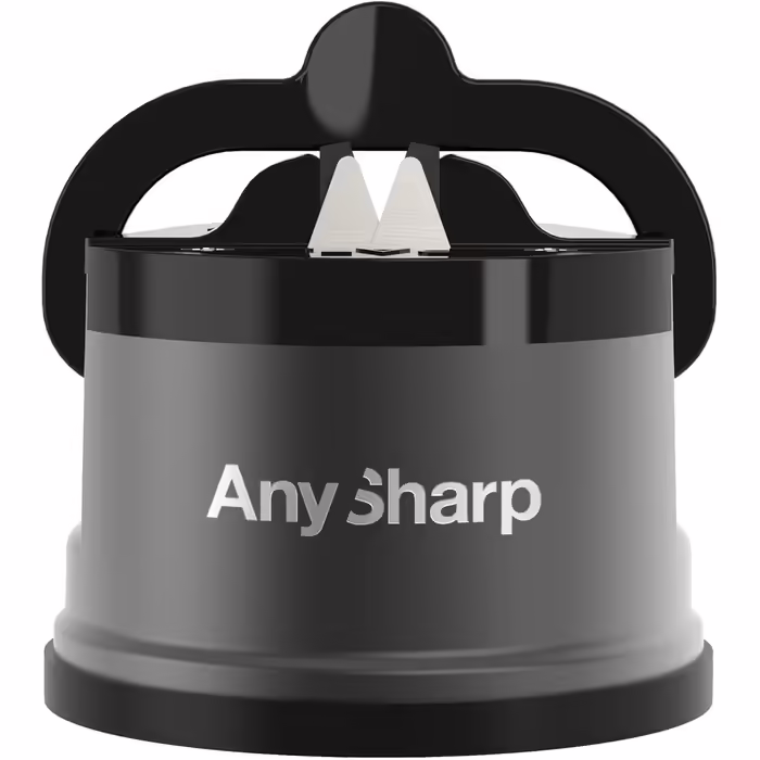 Механічна точилка для ножів AnySharp Pro, метал, PowerGrip, для всіх кухонних ножів, підходить для загартованої сталі та з хвилястою кромкою, світова якість, колір гангметал
