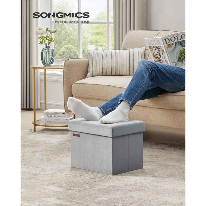 SONGMICS пуф із відділенням для зберігання, складаний табурет 38x38 см, міцна банкетка до 300 кг, для вітальні, спальні, гуртожитку, сіро-голубий