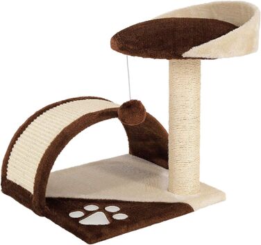 Kratzbaum, small with plush ball & scratching arch, height 43 cm, cozy lying area made of soft plush, stable with sisal rope for claw care, suitable for small & large cats, (Brown/Beige)