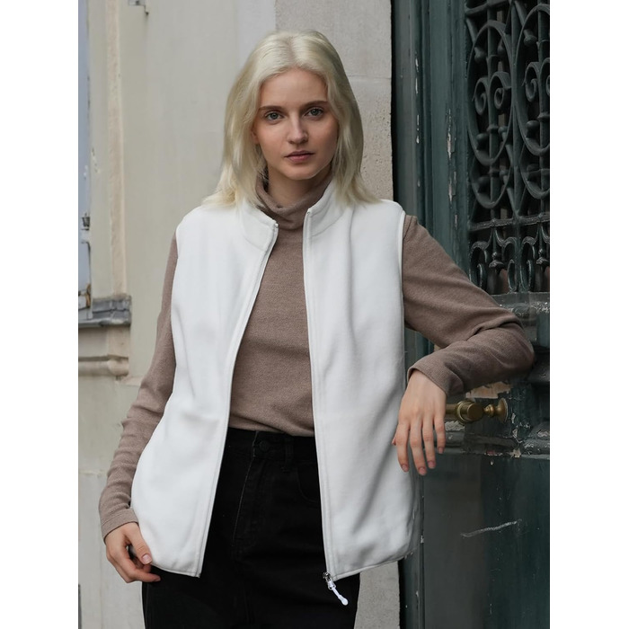 Жіноча флісова жилетка Fuinloth, легка, без рукавів, зі стійким коміром та кишенями на блискавці, армійного кольору (3XL, слонова кістка)