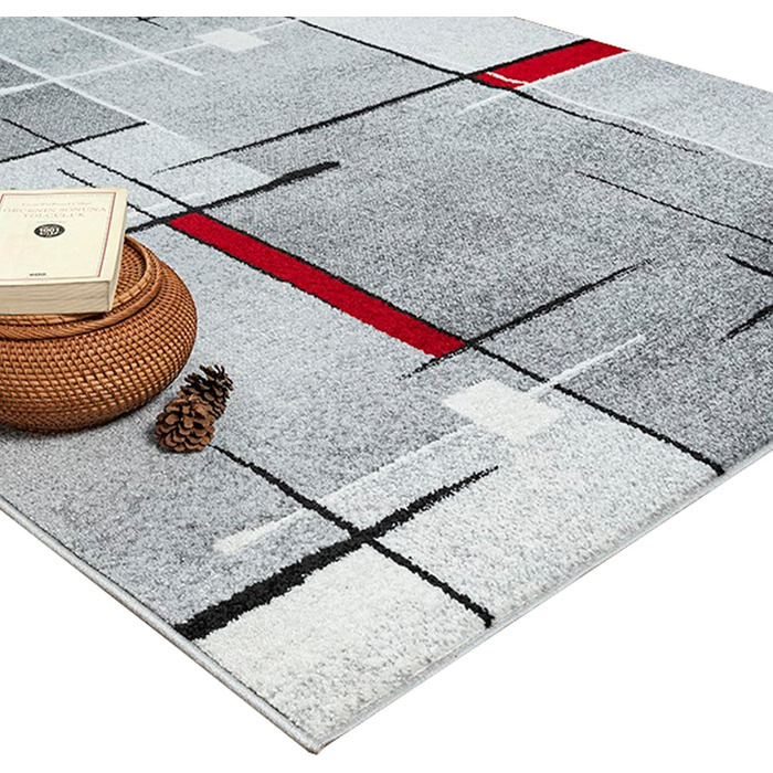 Сучасний килим для вітальні з абстрактним візерунком | Легкий у догляді | Сірий бежевий, розмір 140x200 см