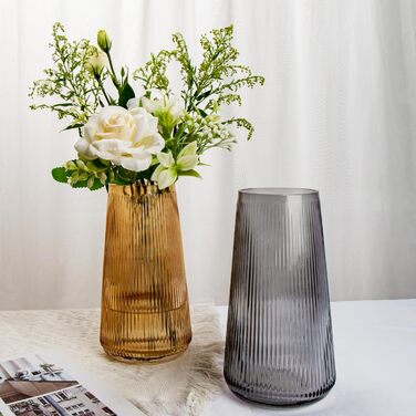 Скляна ваза Dekovase Glas з жолобками - сучасний дизайн для дому, офісу та декору весіль (20 см, Amber)