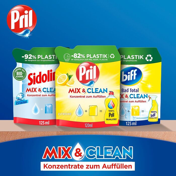 Засіб для миття посуду Pril Mix & Clean цитрусовий концентрат для дозаправки, 120 мл (набір 9 шт), висока жиророзчинна дія