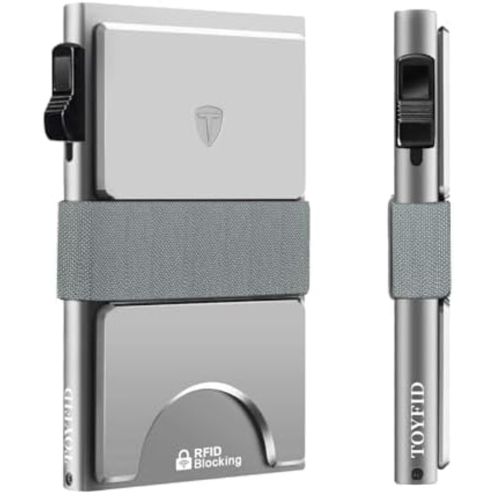 Чоловічий гаманець TOYFID з кишенькою для AirTag, 12 відділень для карток, відділення для грошей, RFID захист, з кнопкою виштовхування карт, алюміній, сріблястий