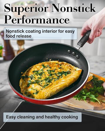 Cook N Home набір антипригарних сковорідок 3 шт, 20/25/28 см, мармурово-червоні, для індукційних плит
