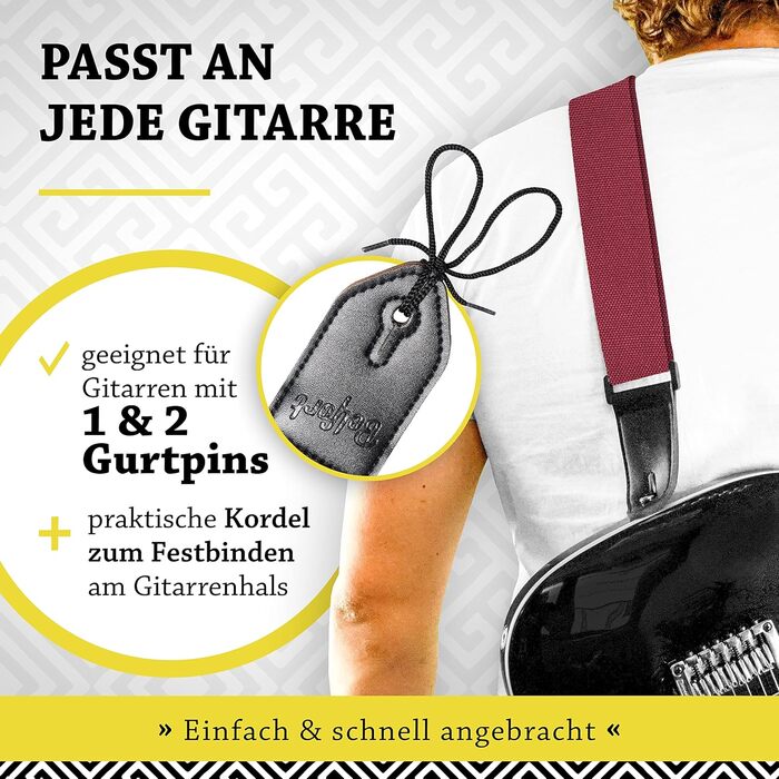 Гітарний ремінь Belfort® для електрогітари, акустичної гітари, класичної гітари, бас-гітари та укулеле. З мікрофібри, з електронною книгою (червоний)