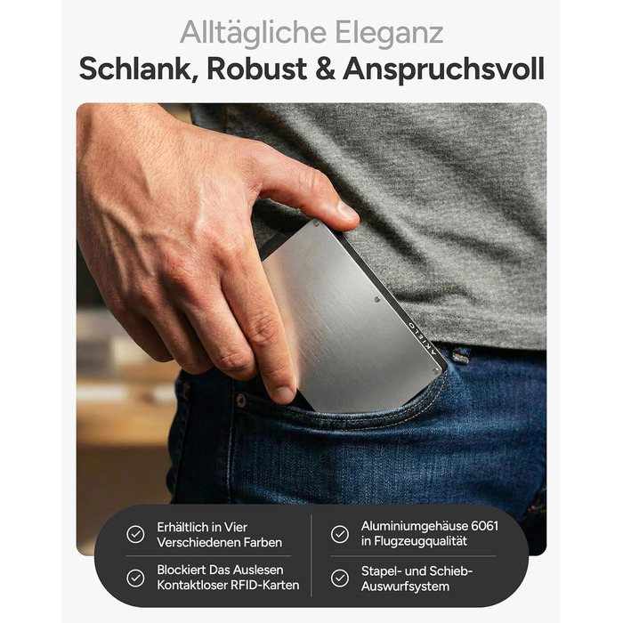 Кластинка для карток з RFID захистом та подарунковою коробкою – Мінімалістичний гаманець для чоловіків – Компактний картхолдер з безконтактним захистом (Alpha Collection) 05. Срібний випуск