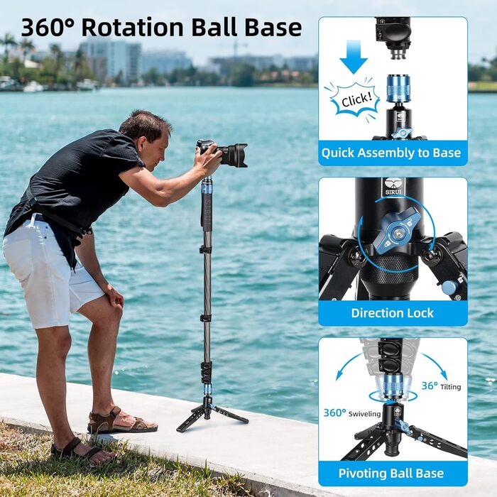 Штатив-монопод SIRUI P-325FL з вуглецевого волокна: легкий, з 5 секціями, навантаження до 10 кг