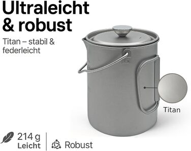 Титанова френч-прес 750 мл - Ultraleicht & Robust - Титановий посуд для приготування кави для кемпінгу, трекінгу та відпочинку на природі