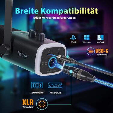 Мікрофон FIFINE XLR для стрімінгу, подкастів та запису звуку. USB динамічний мікрофон з кріпленням для PS4/5, Mac, Mixer, Sound Card. Чорний