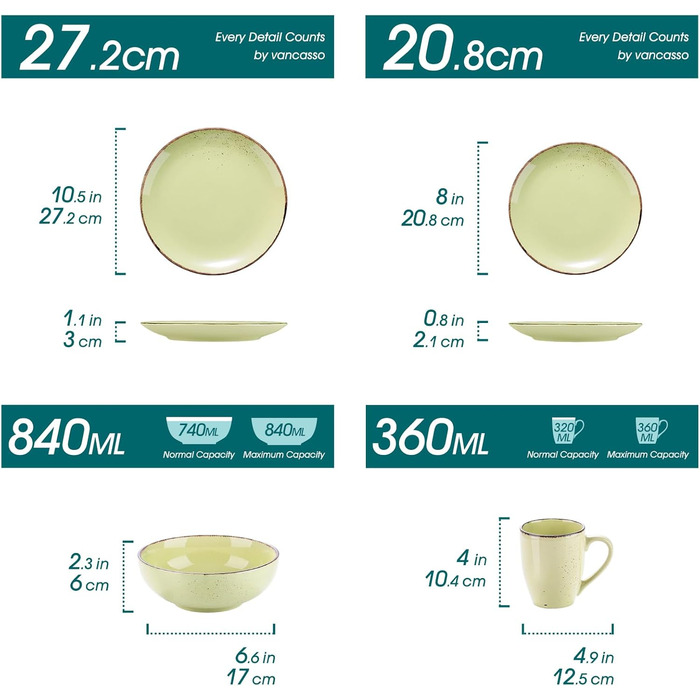 Набір посуду Vancasso Navia 16 TLG: 16-ти частинний сервіз зі штучного каменю, світло-блакитний, вінтажний стиль