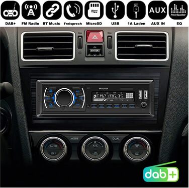 Автомагнітола M.I.C.D3307 з DAB+, Bluetooth, FM-радіо, USB, microSD, AUX, мікрофоном, керуванням з керма, 1 DIN, підтримка MP3/WAV, зарядка смартфона