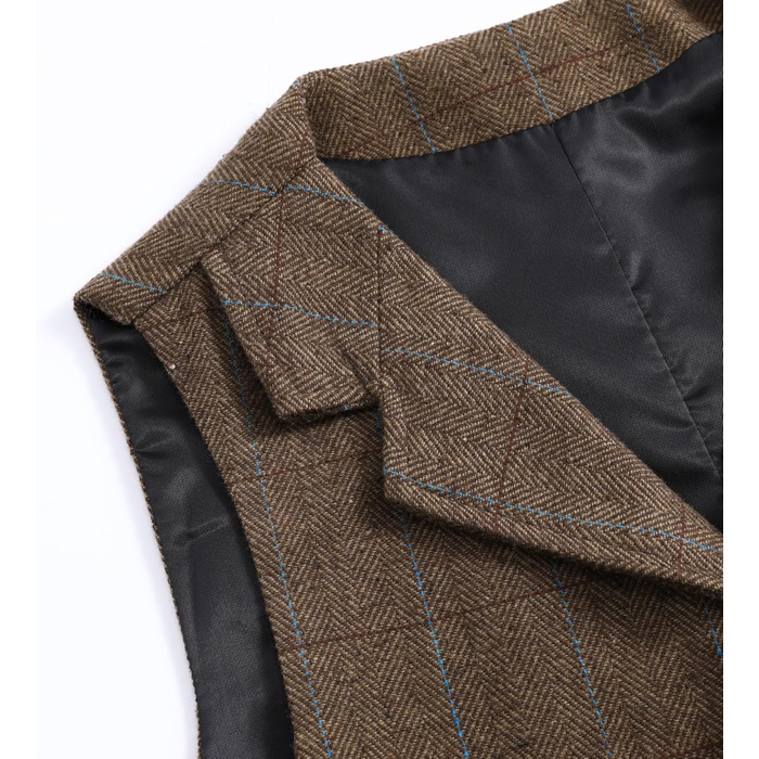 Жилет чоловічий в клітинку 'Риб'яча кістка' – костюмний жилет, коричневий (L)