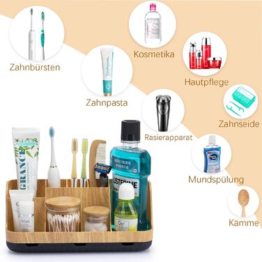 Тримач для зубних щіток у ванну кімнату: органайзер для електричних щіток та пасти, 7 відділень, дерев'яний, для сім'ї