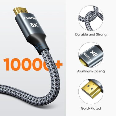 ARISKEEN HDMI 2.1 Кабель 8K (2.5м) - 48Gbps, Nylon, Підтримка 8K@60Hz, 4K@120Hz, для PS5/4, TV, Monitor, Blu-ray, Soundbar, DVD, Laptop