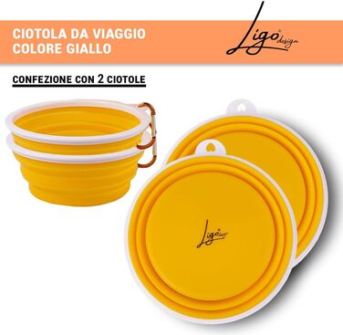 Набір мисок для собак Ligo EBBY (2 шт.) - туристичні, складна миска, жовтий колір, 1000 мл