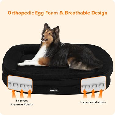 Ортопедичне ліжко для собак, ліжко-софа для собак, подушка з валиком по периметру, неслизьке дно, кошик для собак, знімне та пральне, для собак середніх та великих порід, 106 x 79 x 17 см, чорний