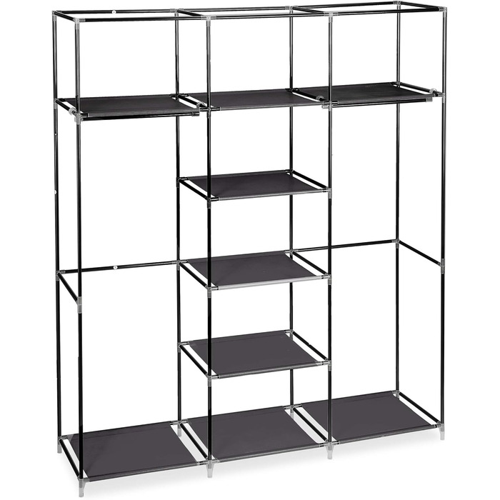 Relaxdays Fabric Clothes Closet, 9 Compartments, 2 Clothes Rails, HBT: 173 x 148 x 43 cm, Camping, Basement, Folding Closet, Anthracite, Fabric, 10019122-139