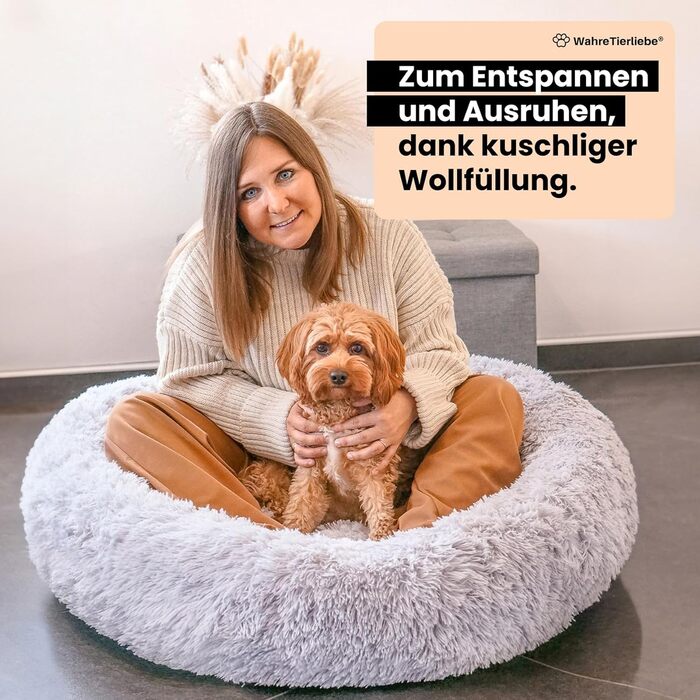 Кругле ліжко для собак Donut - Оригінал - Миється [L, 100см, сірий] М'яке ліжко для собак, корзина для собак, ліжко з плюшу для великих, середніх та маленьких собак. Сірий колір, розмір L - 100см