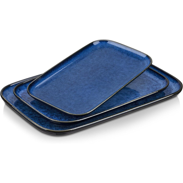 Набір тарілок Vancasso Servierplatten Stern 4 персони, 3 шт. (зелений/блакитний), кераміка, для сервірування, миття в посудомийній машині, мікрохвильовка