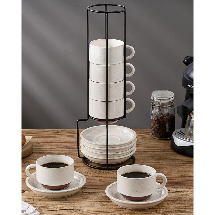 Набір чашок для еспресо HOME DECOR - 6 чашок з підставкою, 140 мл, кераміка, з реактивною глазур'ю, для еспресо, капучино, лате