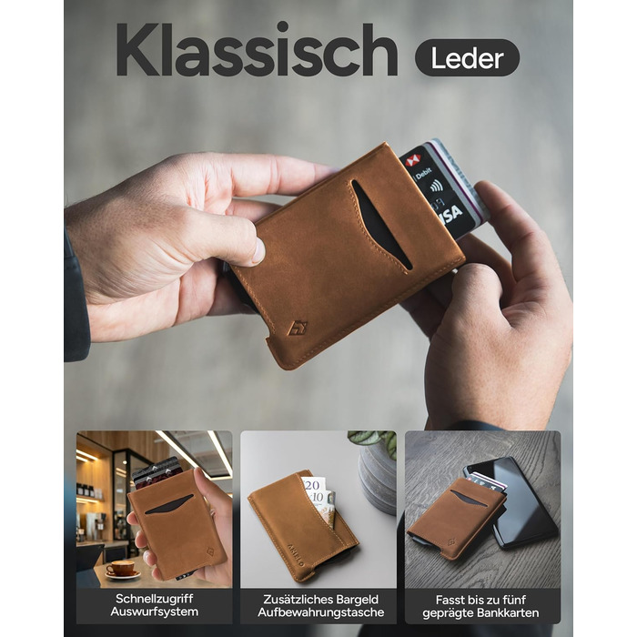 Криза картковий з RFID захистом та подарунковою коробкою – Мінімалістичний гаманець для чоловіків – Компактний портмоне з безконтактним захистом (Alpha Collection) (13. Світло-коричнева шкіряна випуск)