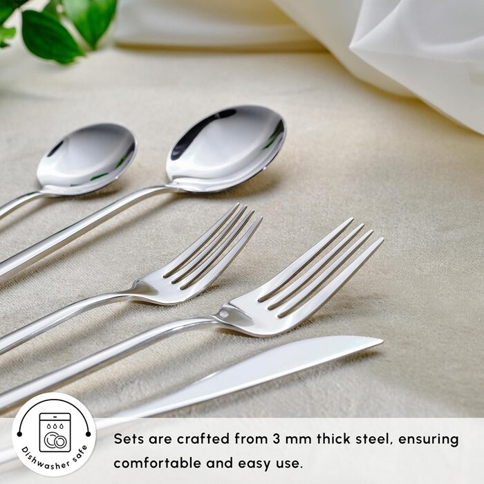Karaca Orion Platinum 30-Piece Cutlery Set for 6 People, Stainless Steel, 6 Dinner Knives, 6 Soup Spoons, 6 Dinner Forks, 6 Dessert Forks, 6 Teaspoons, Modern Design