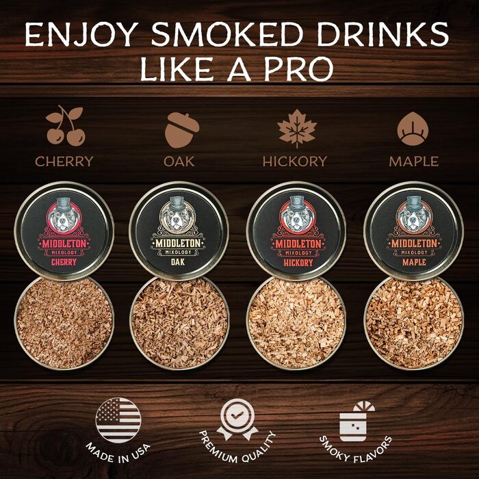 Набір для копчення коктейлів SmokeTop з чіпсами для вишні, гікорі, клена та дуба - для коктейлів, віскі та бурбону