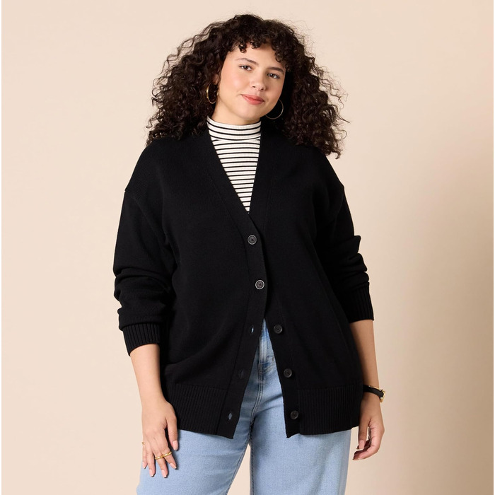 Кардиган-пуловер жіночий Amazon Essentials середньої щільності, V-подібний виріз, вільний крій, чорний, M
