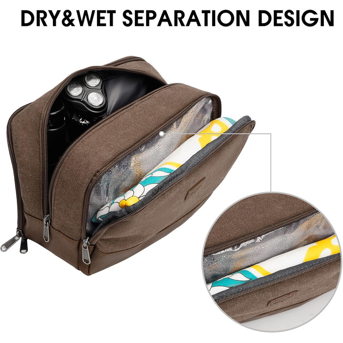 Чоловіча дорожня косметичка WANDF з канвасу, водонепроникна, веганська шкіра, зелений/коричневий колір