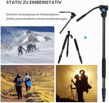 Алюмінієвий штатив SIRUI Traveler 7A з панорамною кулястою головкою Arca Swiss, висота 164см, навантаження 10кг, можливість перетворення на монопод