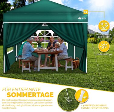 Waterproof Gazebo | Pop-Up Folding Gazebo, Adjustable Height | Garden Tent with UV Protection 50+ | Party Tent with Bag for Garden (3x3m - with 4 Side Walls, Green)