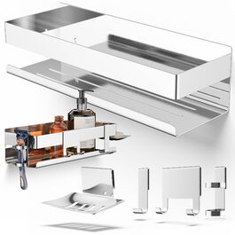 Набір для зберігання в душі Henal 5 в 1: полиця, тримач для бритви, скребок для скла, мильниця, гачок. Без свердління, з нержавіючої сталі, XXL органайзер для ванної кімнати