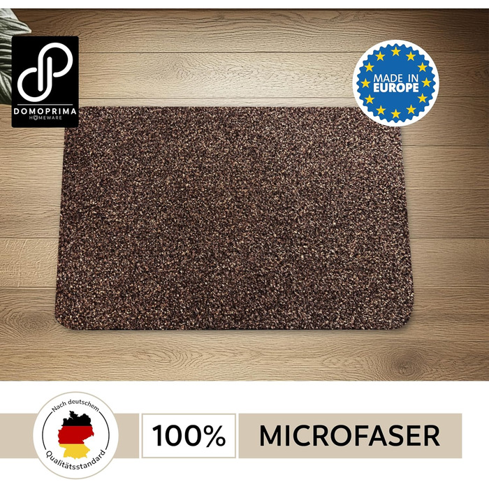 Килимок для підлоги DOMOPRIMA з мікрофібри, миючий, неслизький, надзвичайно поглинаючий та плоский – антибактеріальний, для внутрішнього та зовнішнього використання (60x40 см) (Темно-коричневий, 60x40 см)